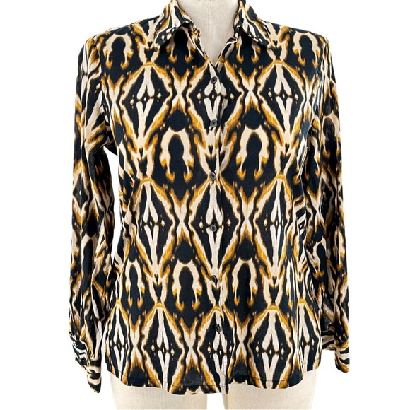 Jones New York signature womens top size L black gold button down tiger print - Picture 11 of 11